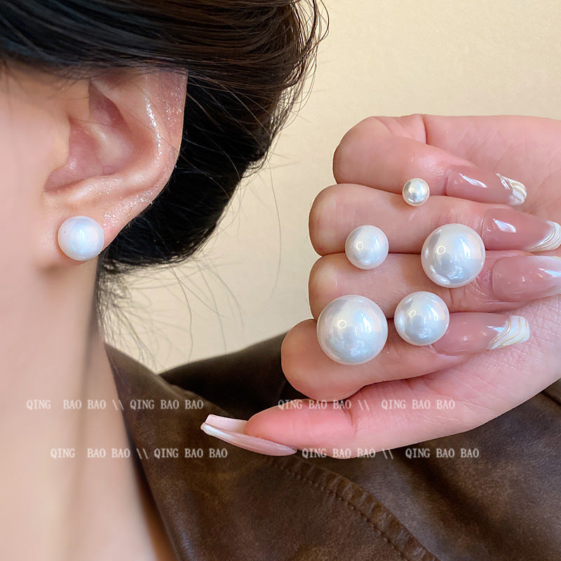 Women's White Steamed Bread Pearl For Compact Earrings