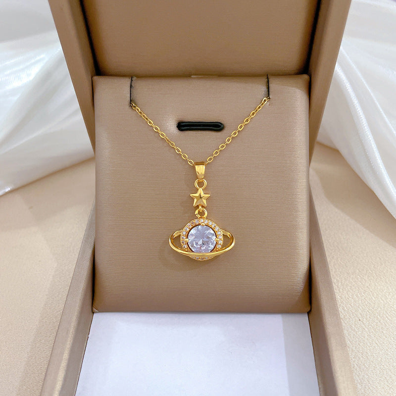 Steel Light Luxury Full Diamond Design Temperament Necklaces