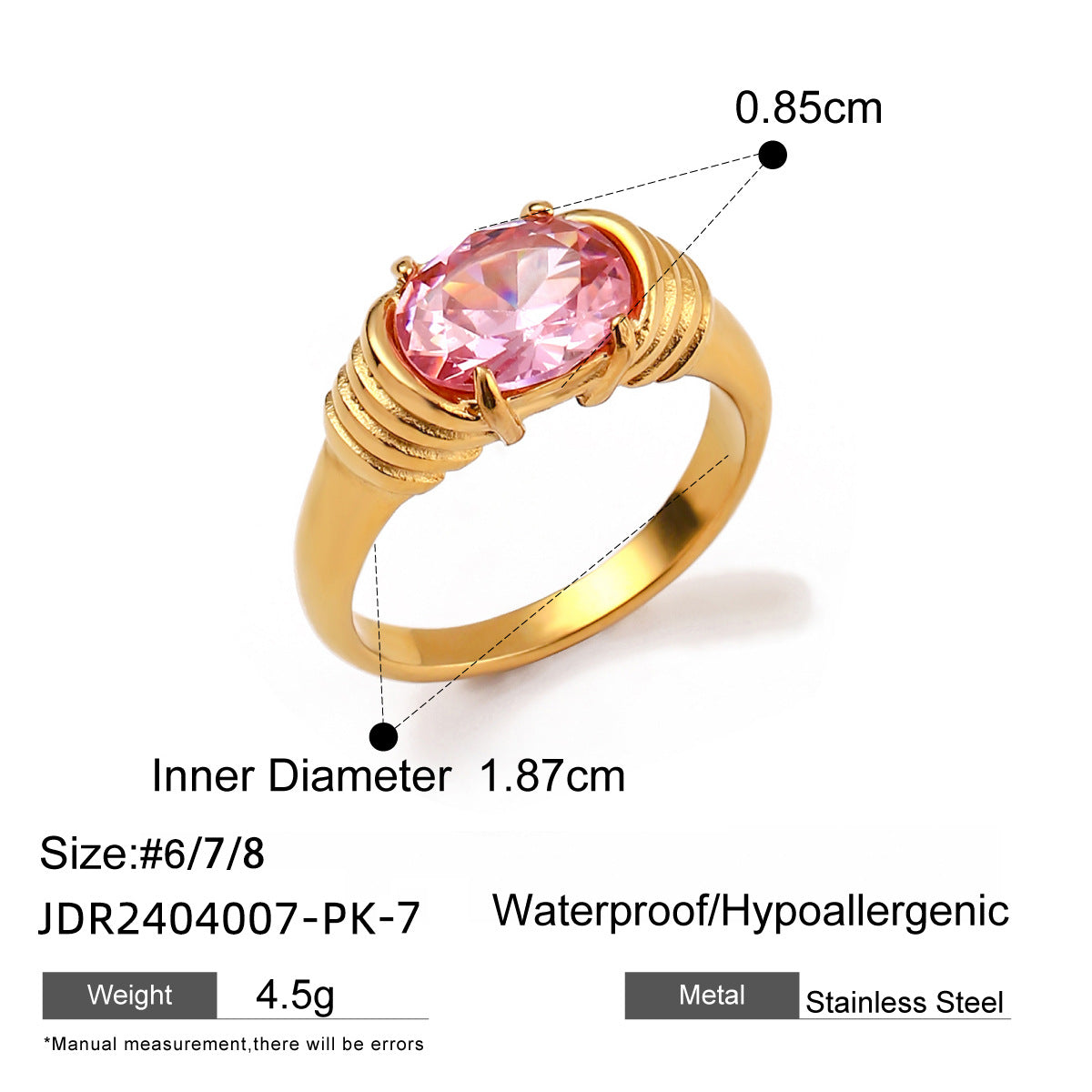 Women's Steel Trendy Thread White Rhinestone Titanium Rings