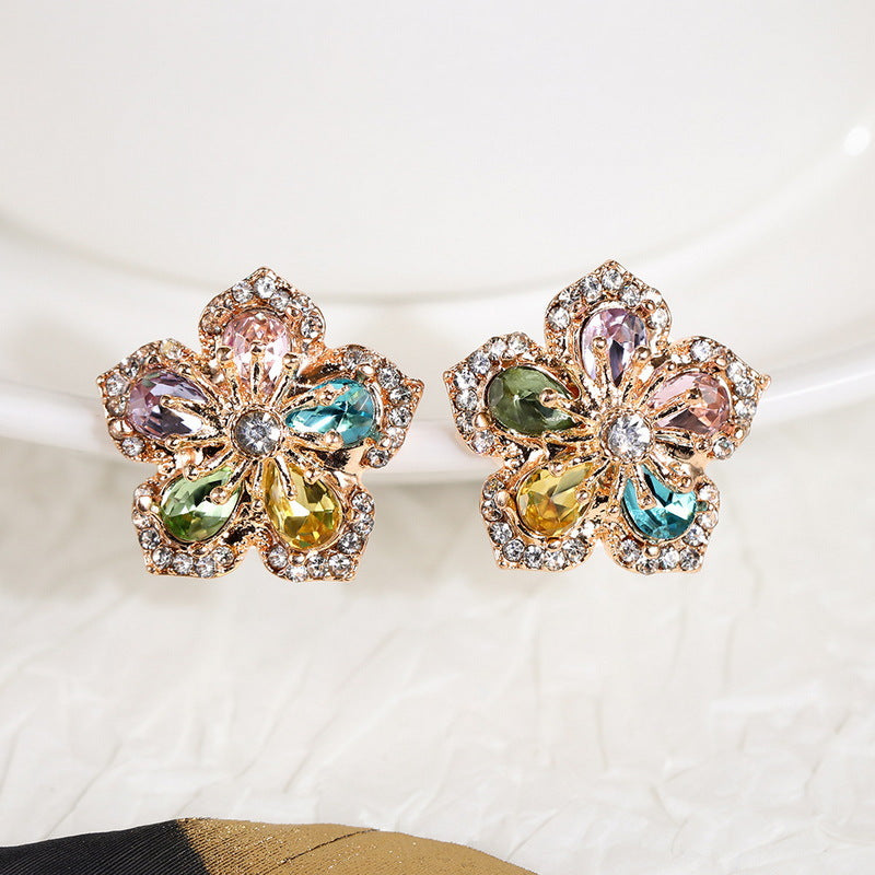 French Style High-grade Cherry Blossom Petal Diamond Elegant Earrings