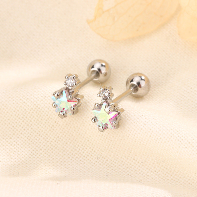 Women's Super Flash Gradient Color Zircon Pentagram Earrings