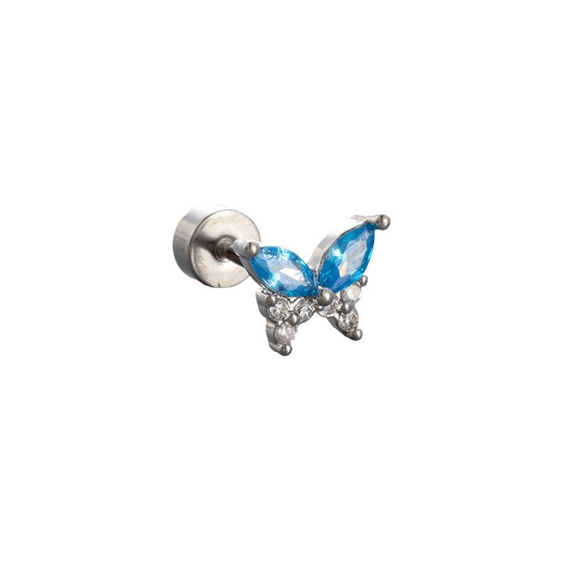 Zircon Butterfly Titanium Steel Ear Bone Pin Earrings