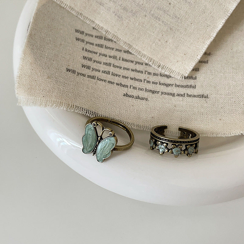 Style Light Luxury High-grade Dripping Butterfly Flower Open Female Rings