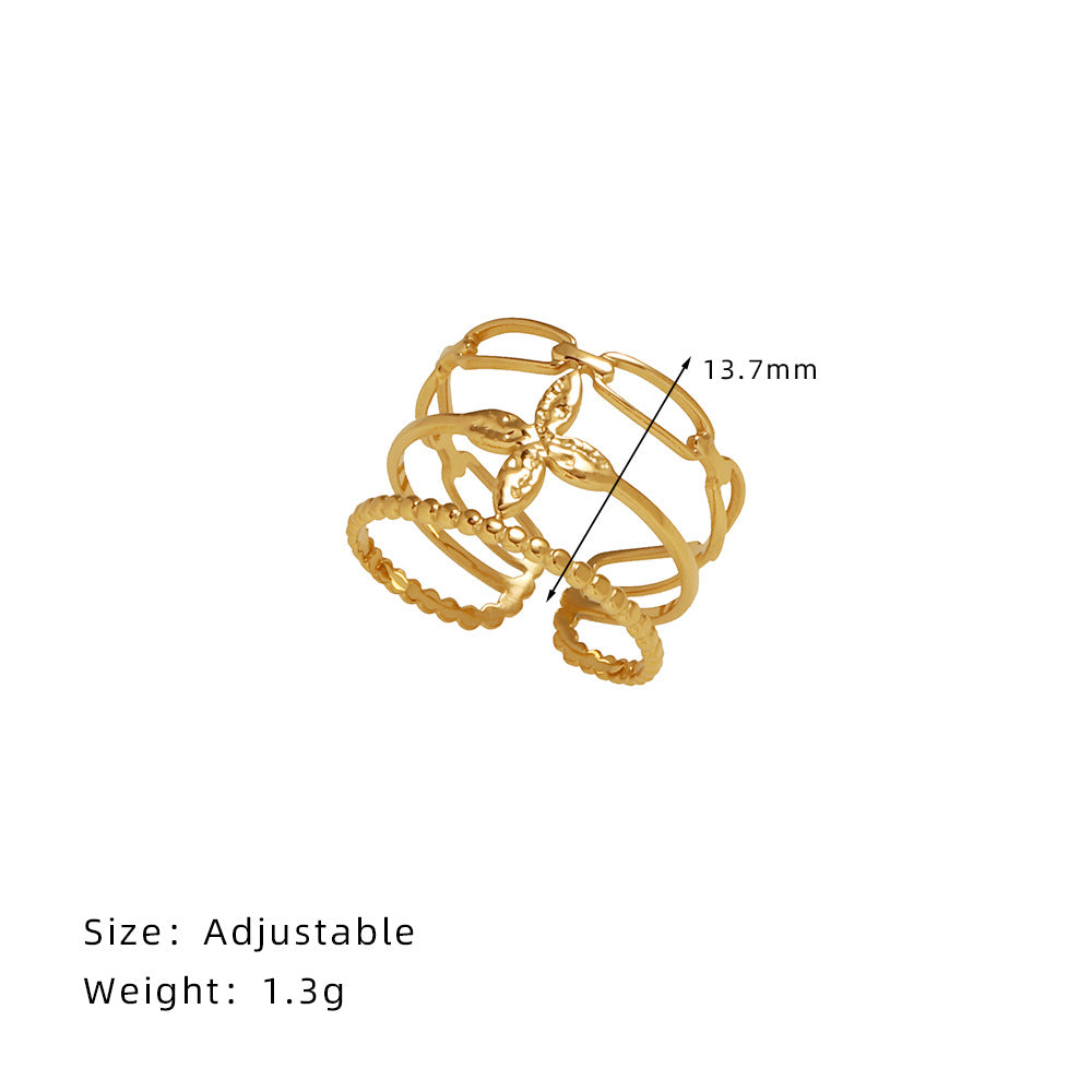 Osmanthus Wide Hollow Chinese Style Titanium Rings