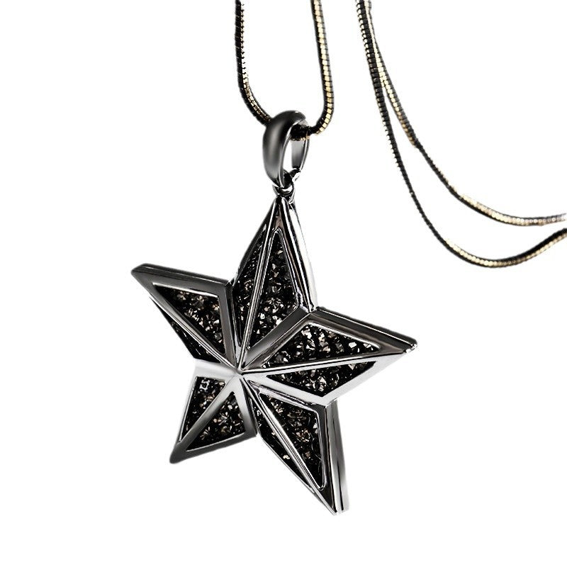 Diamond Three-dimensional Five-pointed Star Long Sweater Chain Necklaces