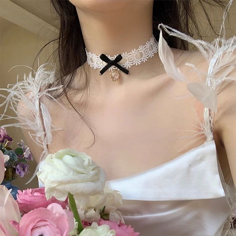 Sweet Lace Love Heart Bow Tie Necklaces
