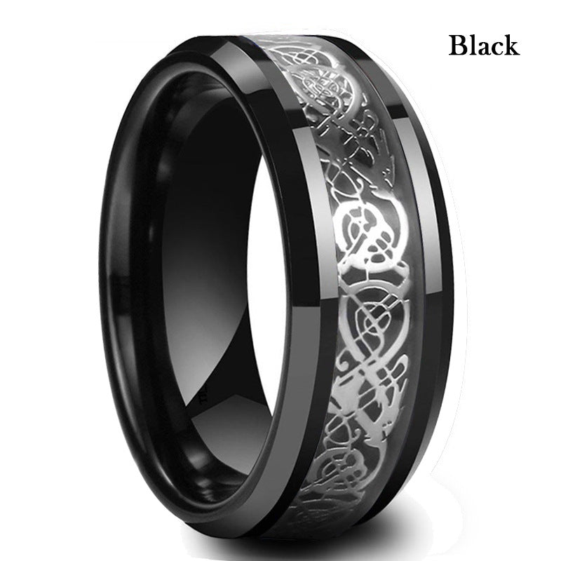 Men's Titanium Steel Diamond Stainless Dragon Pattern Piece Rings