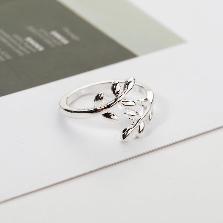 Women's Korean Leaf Laurel Sier Plated Jewelry Rings
