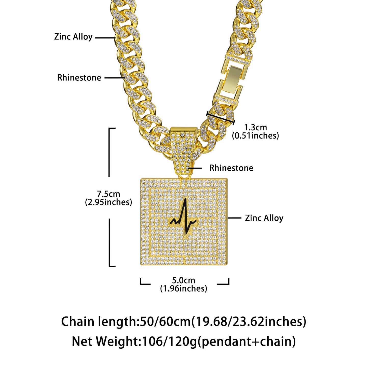 Men's Full Diamond Cuban Link Chain Hip Necklaces