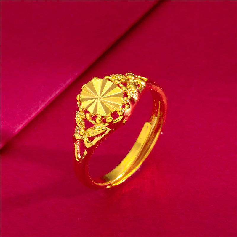 Women's Placer Gold Open Coin Female Flower Live Rings