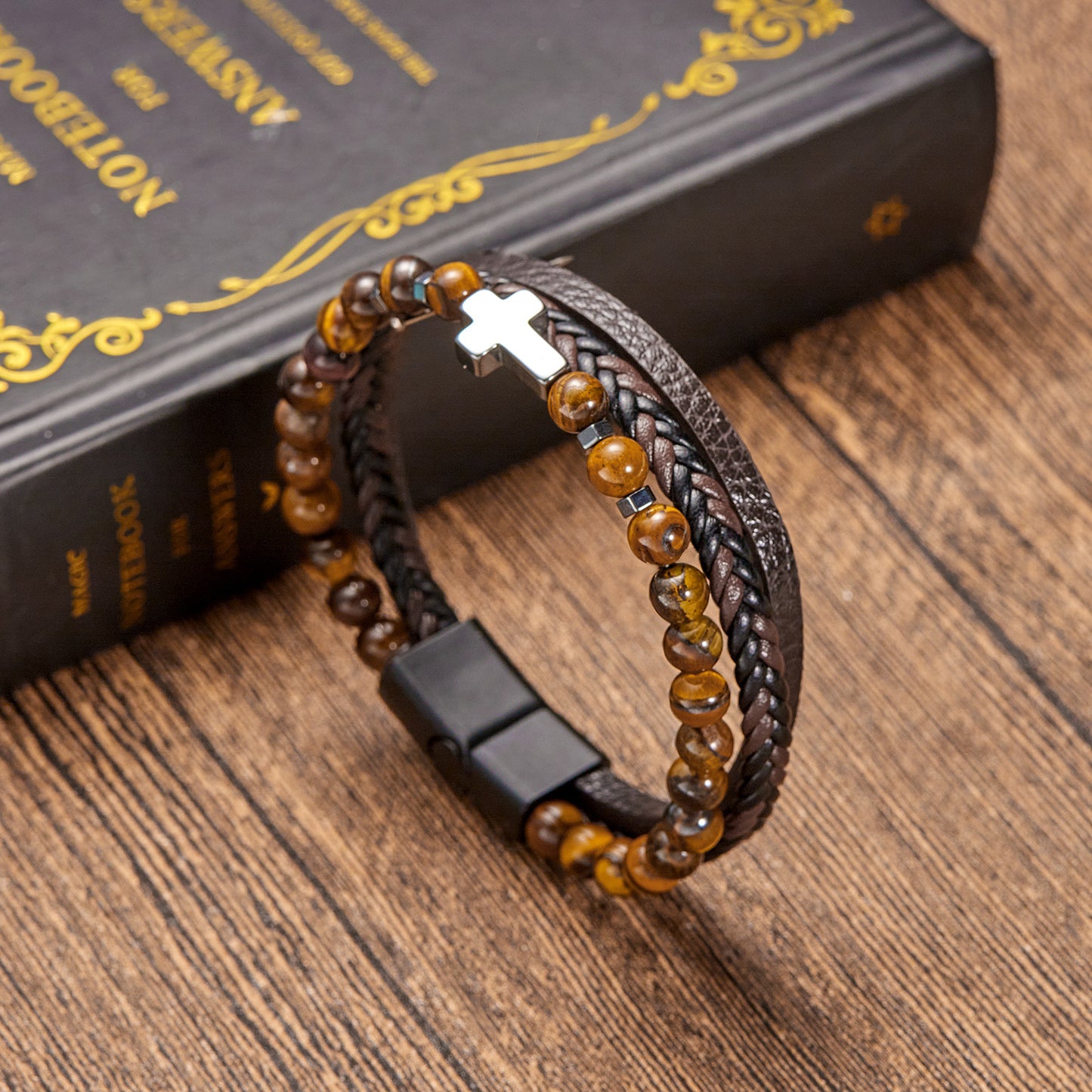 Stone Stainless Steel Obsidian Volcanic Rock Bracelets