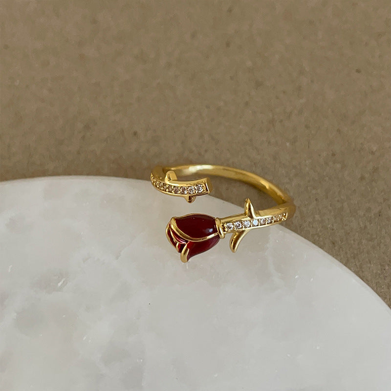 Flower Open Female Niche Retro Affordable Rings
