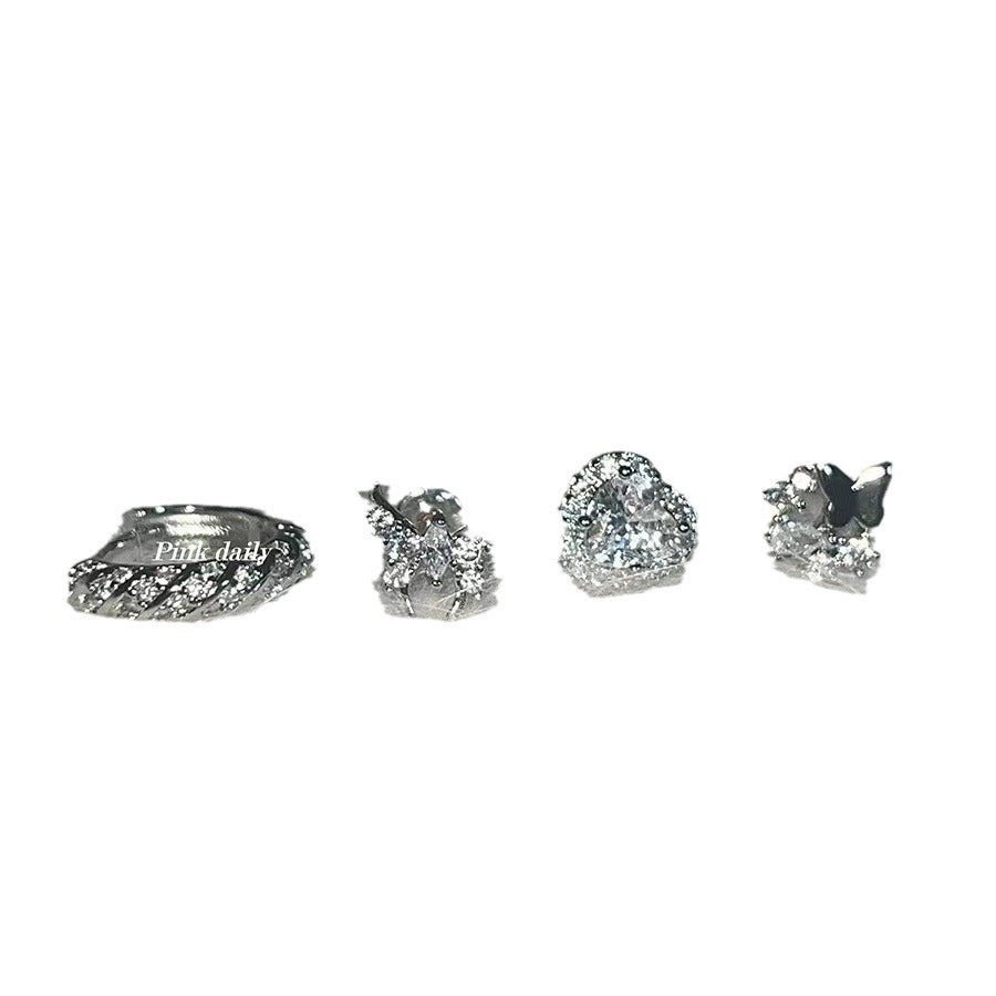 Fully Jeweled Loving Heart Ear Bone Earrings