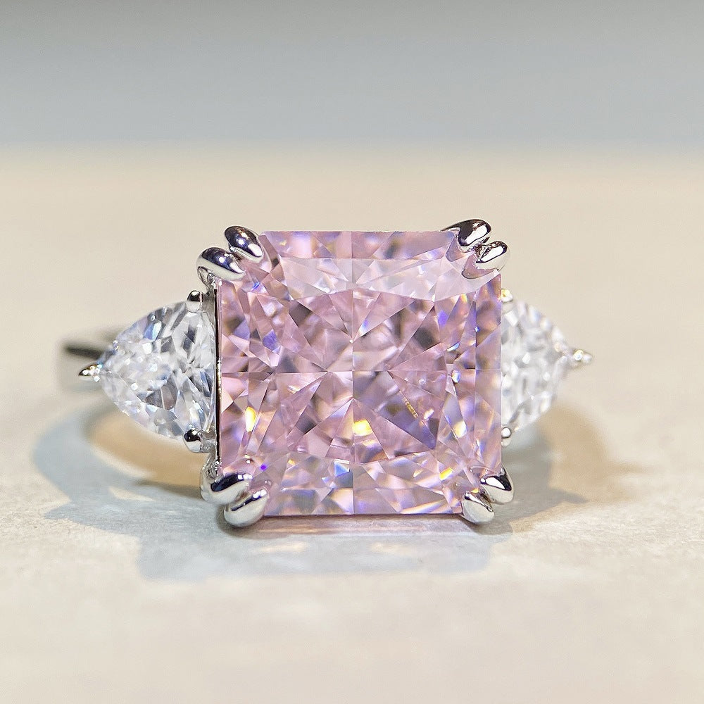 Zircon Square Ice Flower Cut High Rings