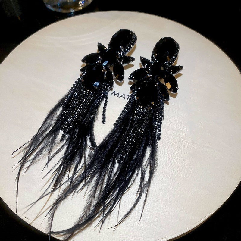 Needle Black Crystal Geometric Ear Minority Fashion Temperament Entry Earrings