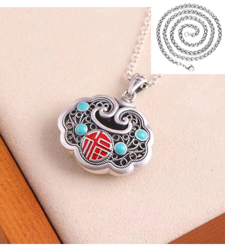 Sterling Sier Fu Character Longevity Lock Vintage Necklaces