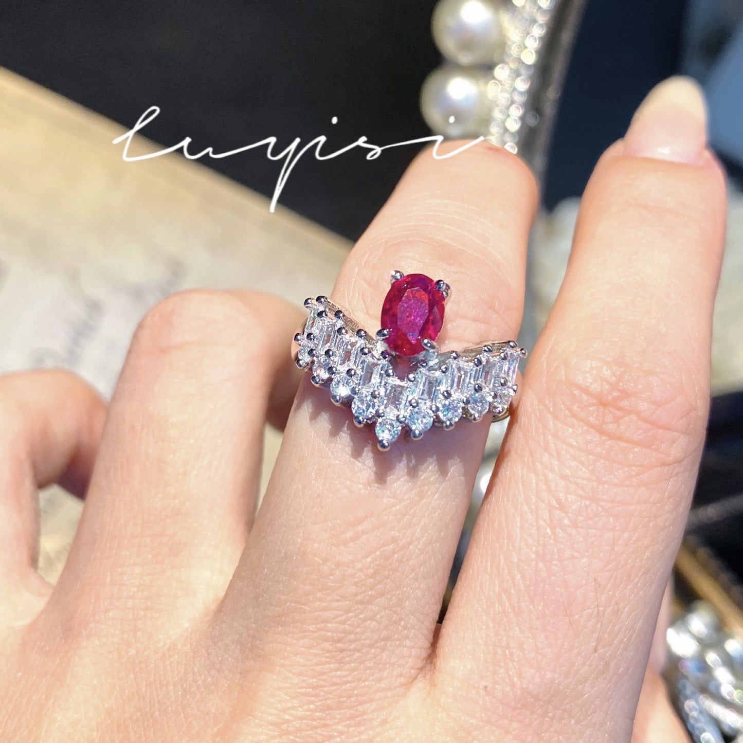 Sea Blue Zirconium Ice Flower Cut Light Luxury Rings