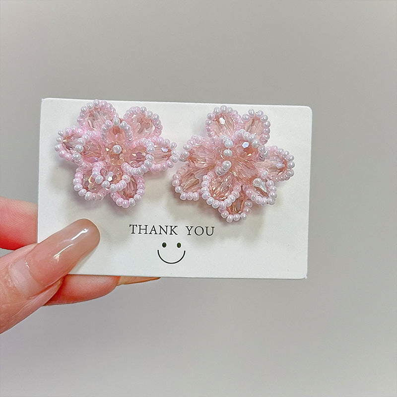 Women's Dopamine Beaded Flower Crystal Colored Glaze Earrings