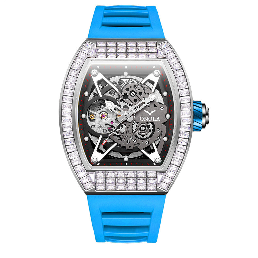 Men's Fashion Square Diamond Live Broadcast Hollow Automatic Mechanical Watches