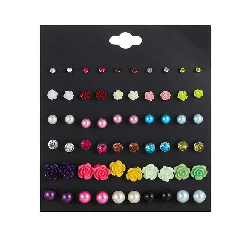 Women's Heart Flowers Pairs Earings Set Popular Rings