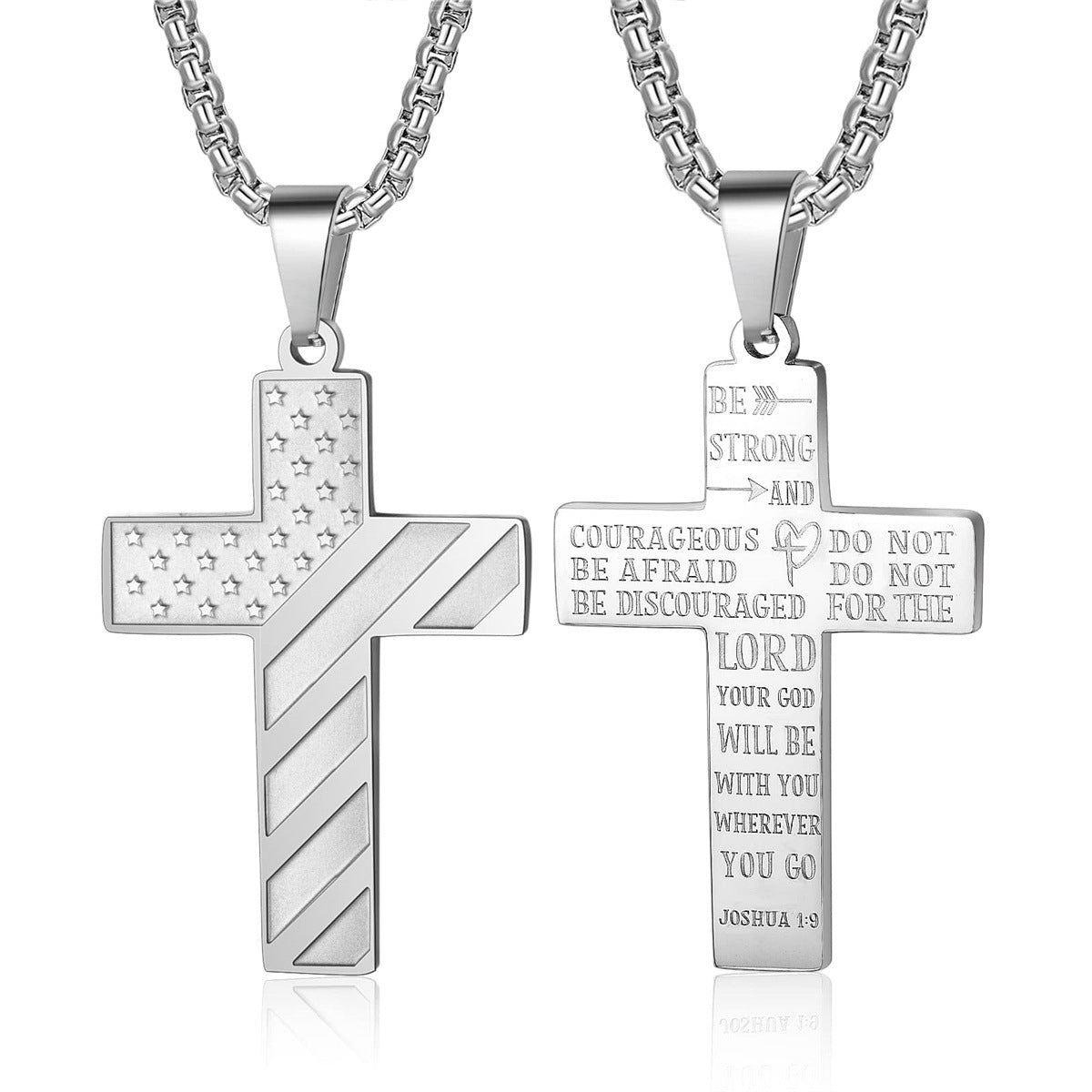 Men's Cross Stainless Steel Bible Patriotic Jewelry Inspirational Necklaces