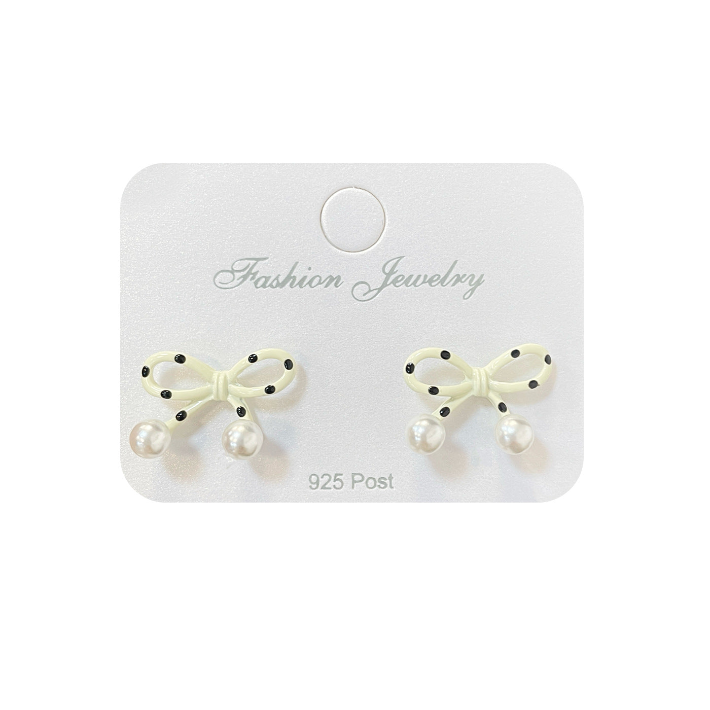 Women's White Polka Dot Bow Pearl Sier Needle Earrings