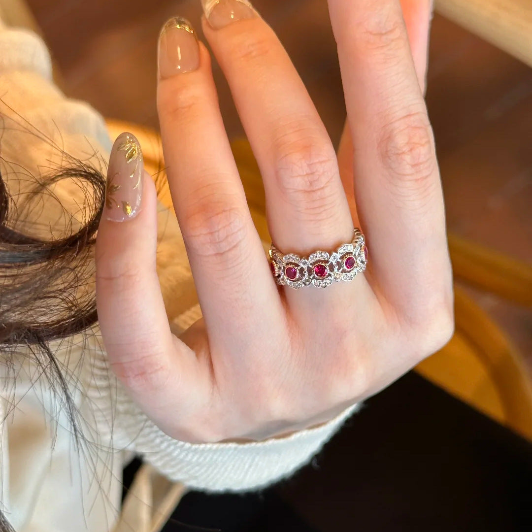 Women's Red Corundum Light Luxury Double Color Rings