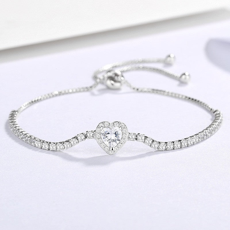 Sier Inlaid Zircon Infinite Heart Female Bracelets