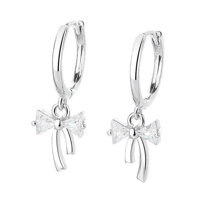Sier Bow Zircon Female Sweet Fashion Earrings