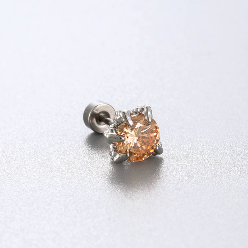Sea Blue Zircon Couple Ear Bone Pin Titanium Earrings