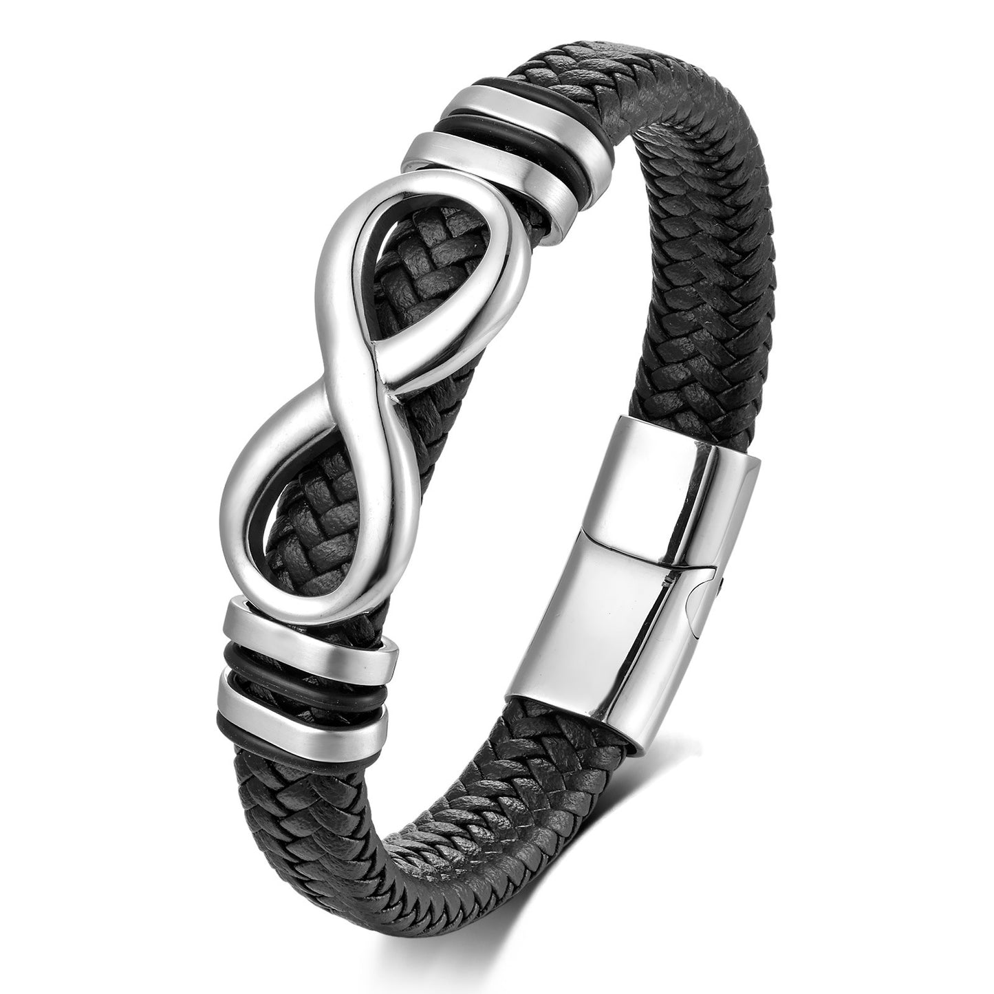 Men's Ornament Woven Leather String Stainless Steel Infinite Bracelets