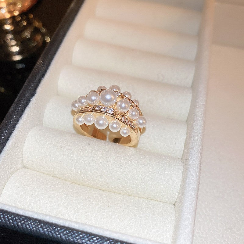 Electroplated Freshwater Pearl Zircon Stitching Butterfly Exquisite Rings