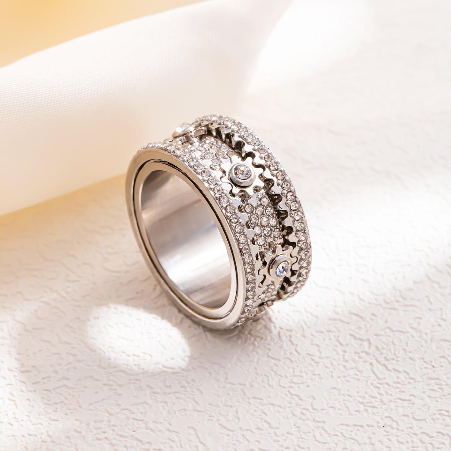 Diamond Starry Gear Can Rotatable Couple Rings
