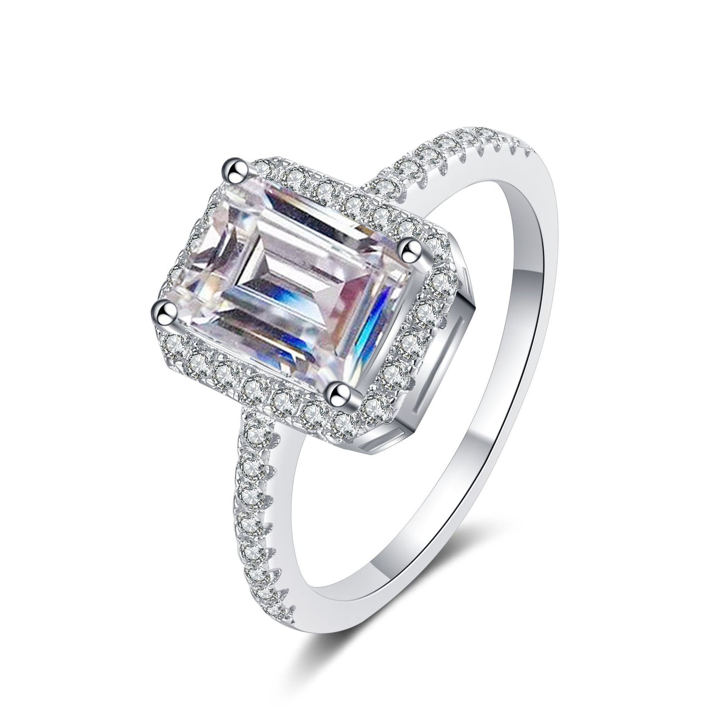 Sterling Sier Cube Sugar Emerald Cut Moissanite Rings