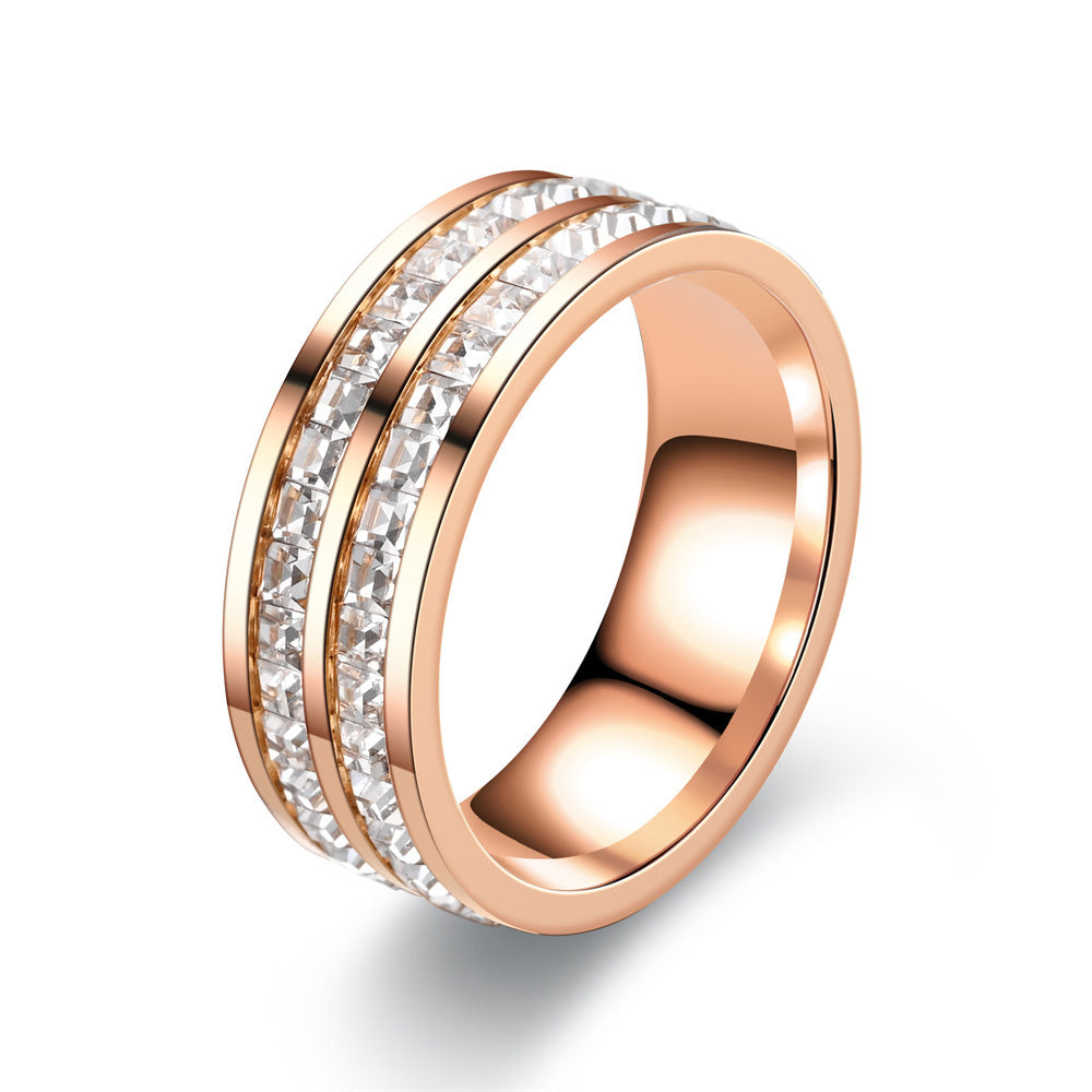 Titanium Steel Starry Zircon Square Diamond Couple Rings