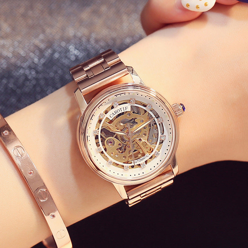 Women's Steel Watch Fashion Automatic Hollow Stainless Mechanical Watches