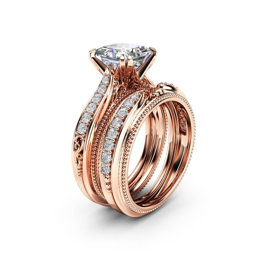 Women's Rose Gold Vintage Inlaid Zircon Engagement Rings