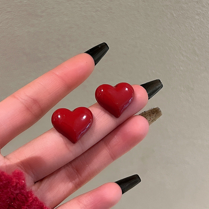 Sier Needle Drip Glazed Love Style Female Temperament Earrings