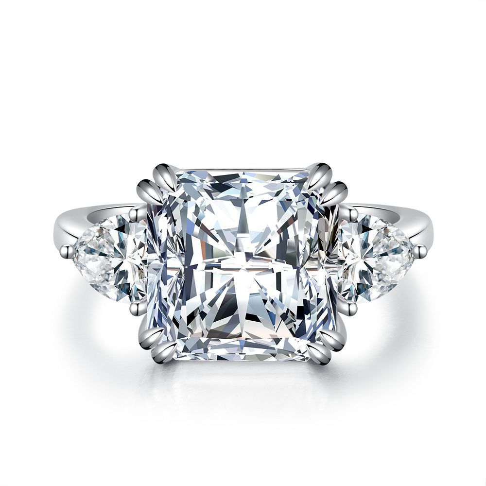 Zircon Square Ice Flower Cut High Rings