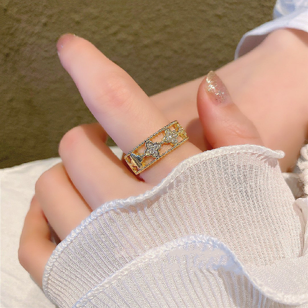 Hollow Out Clover Female Fashionable Temperamental Rings