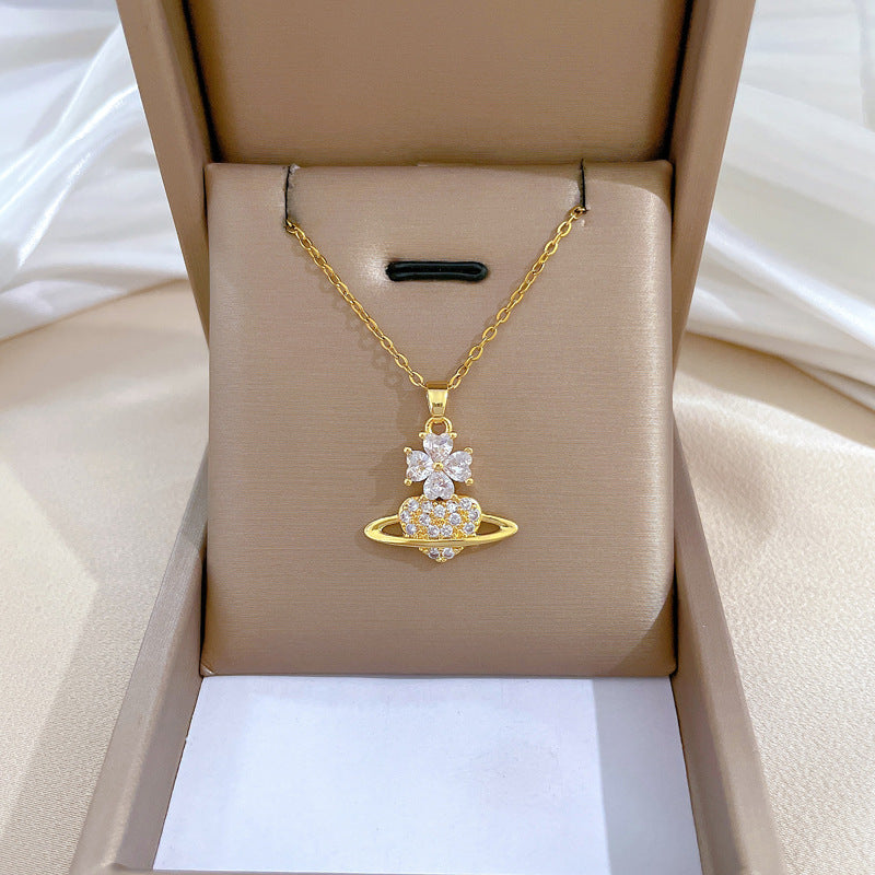 Steel Light Luxury Full Diamond Design Temperament Necklaces