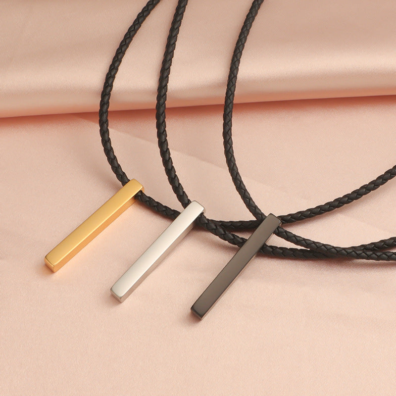 Titanium Steel Three-dimensional Bar Woven Leather Necklaces
