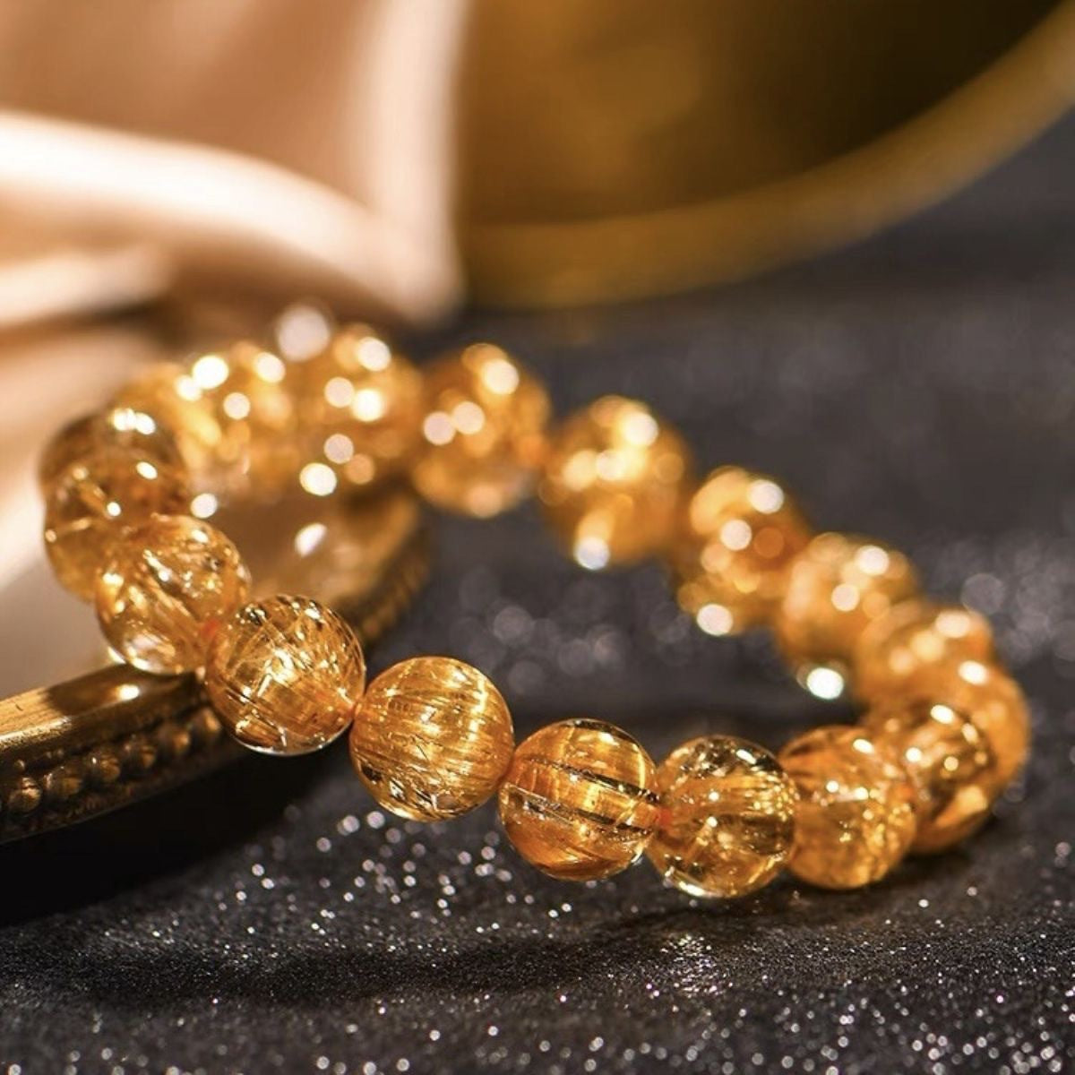 Rutilated Quartz Female Round Beads Couple Bracelets