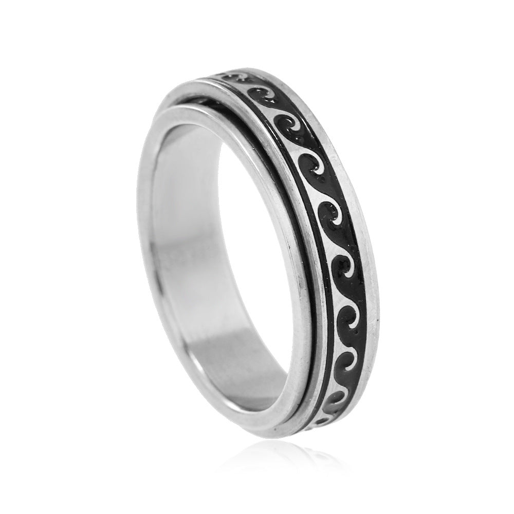 Titanium Steel Personality Corrosion Oil Wiping Wave Rotating Decompression Rings