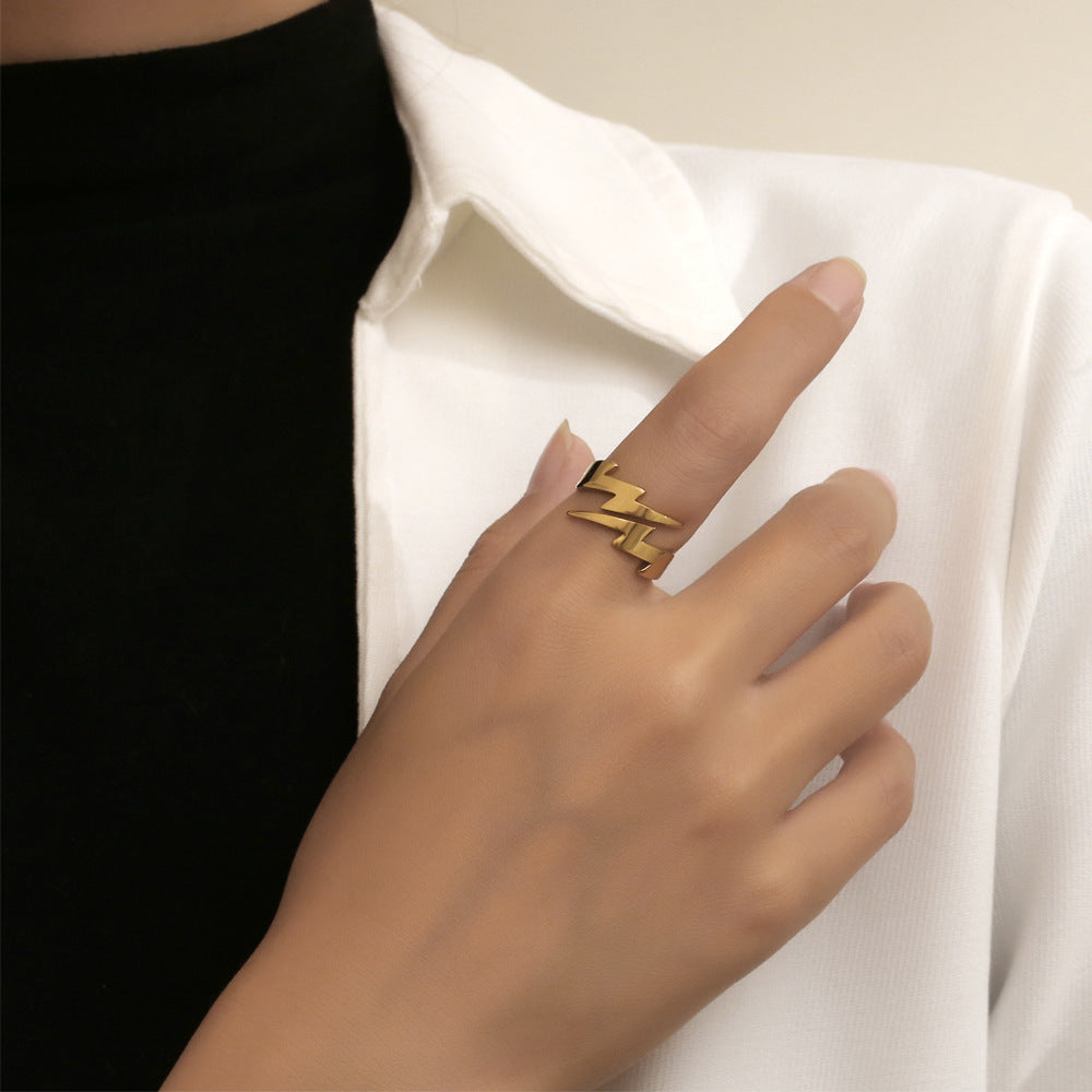 Stainless Steel Lightning Titanium Glossy Simple Rings