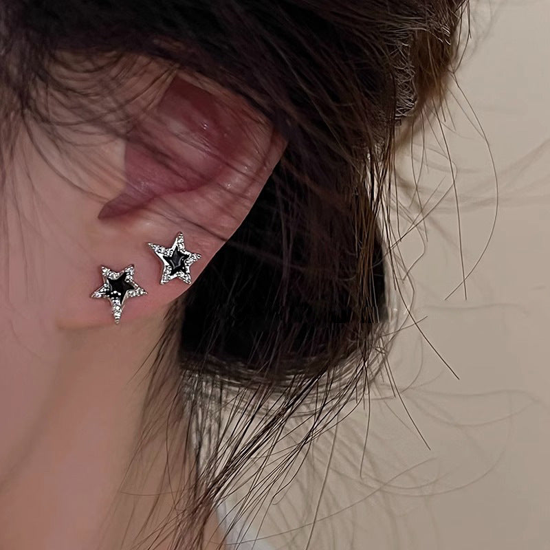 Flash Zircon Black White Star Ear Female Trendy Niche Earrings