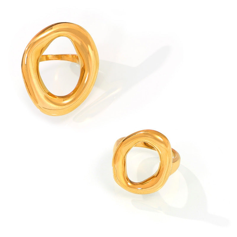 Titanium Steel Gold Plated Geometric Hollow Rings