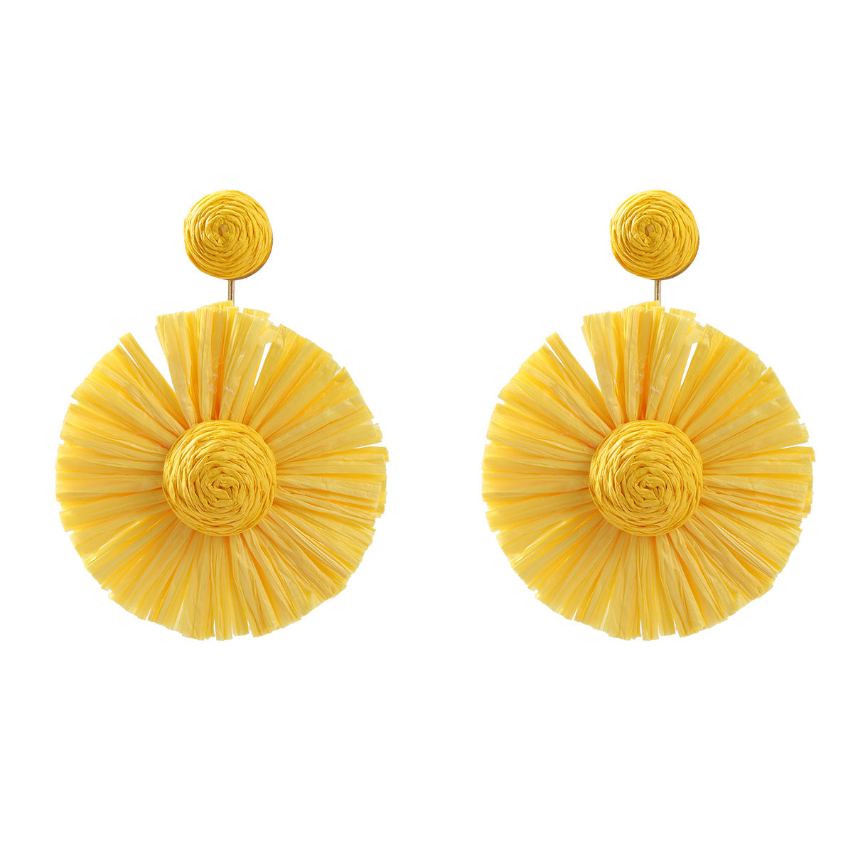 Women's Raffia Round Flower Woven Bohemian Eardrops Earrings
