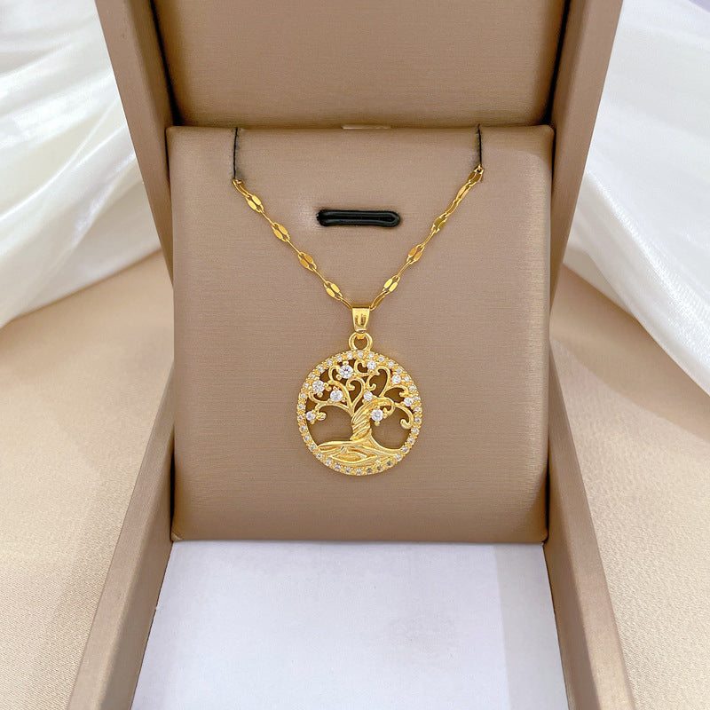 Steel Light Luxury Full Diamond Design Temperament Necklaces