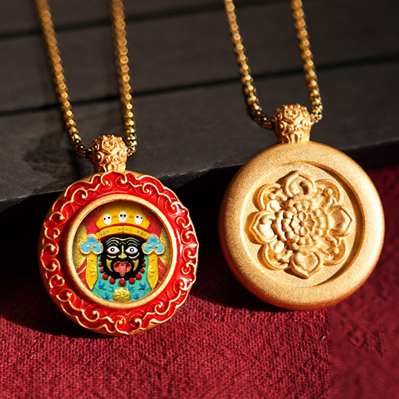 Three-dimensional Tibetan Style Fifth Master Brass Painted Wipe Pendants